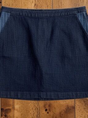 Tommy Hilfiger Navy Denim A-Line Skirt with Pinstripe Insets
